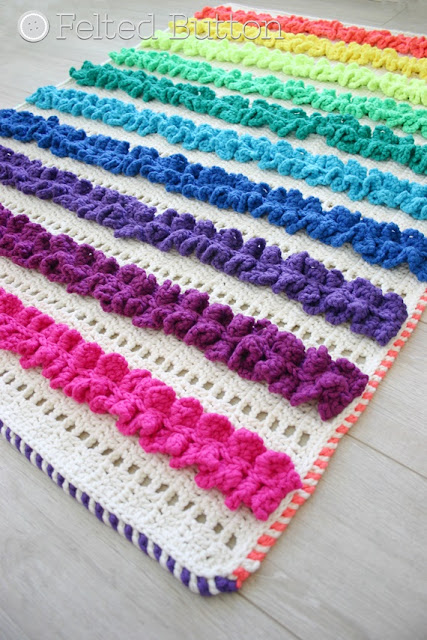 Ruffled Ribbons Throw Crochet Pattern by Susan Carlson of Felted Button