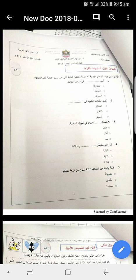 الامتحان الوزاري في مادة اللغة العربية للصف الصالص الفصل الدراسي الثاني