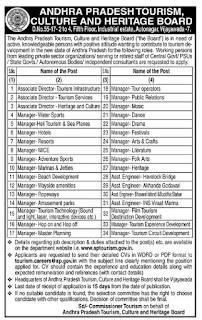 Andhra Pradesh AP Tourism Culture and Heritage Board 34 Managers, Assistant Engineers Govt Jobs Recruitment