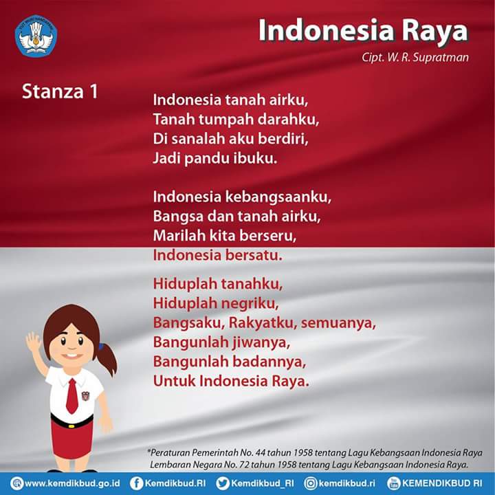 Lirik Lagu  Indonesia  Raya  3 Stanza yang Wajib Dinyanyikan 