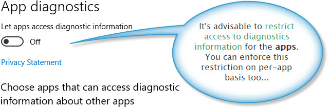 Settings for restricting apps from accessing diagnostics info