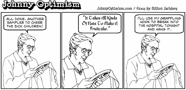 johnny optimism, johnnyoptimism, stilton jarlsberg, sick jokes, medical, humor, cartoon, doctor jokes, embroidery