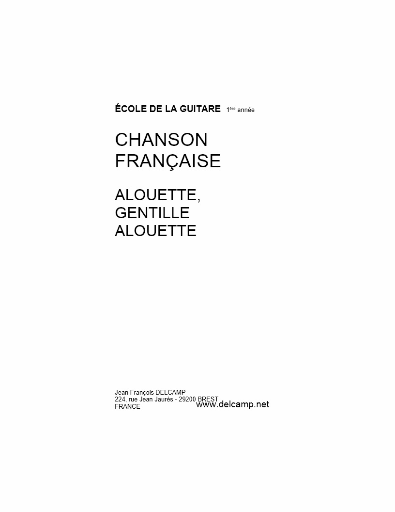 Canción Francesa Alouette, Gentille Alouette Partituras para Guitarra