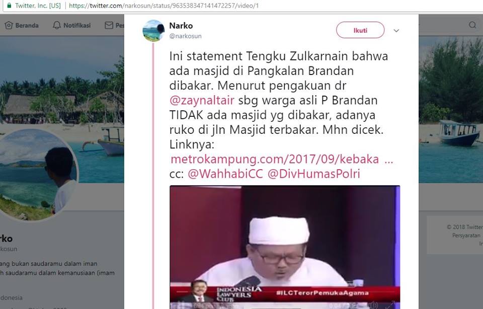 [HOAX] Tengku Zulkarnain Sebut Ada Pembakaran Masjid di