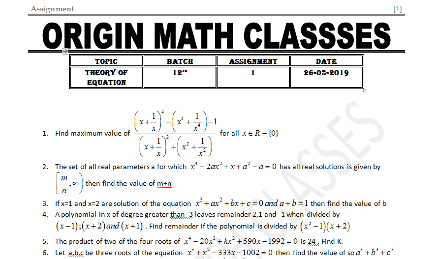  Origin Math Classes
