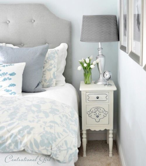 soft and cosy grey and light blue bedroom