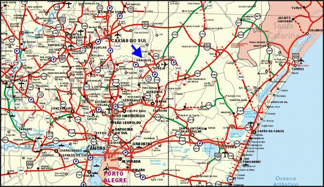 Mapa rodoviário com localização de Gramado