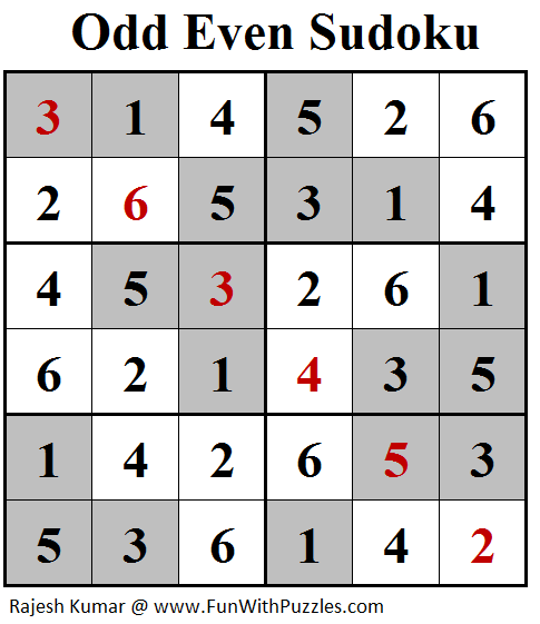 Odd Even Sudoku (Mini Sudoku Series #99) Solution