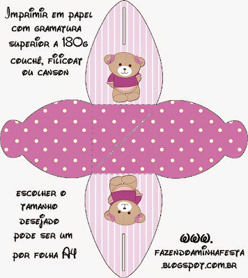 Cute Girl Bear in Lilac: Free Printable Boxes. Caja para cupcakes, chocolates o golosinas de Cute Girl Bear in Lilac.