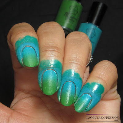 Ombre using Turquesa and Verde nail polishes from Moonflower Polish 