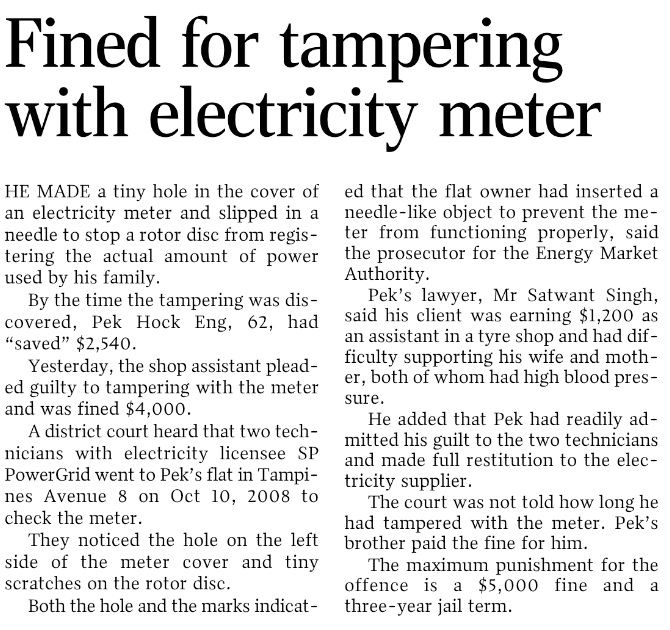Newsworthy Fined for tampering with electricity meter