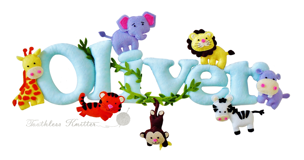Toothless Knitter Felt Baby Name Banner Hippo