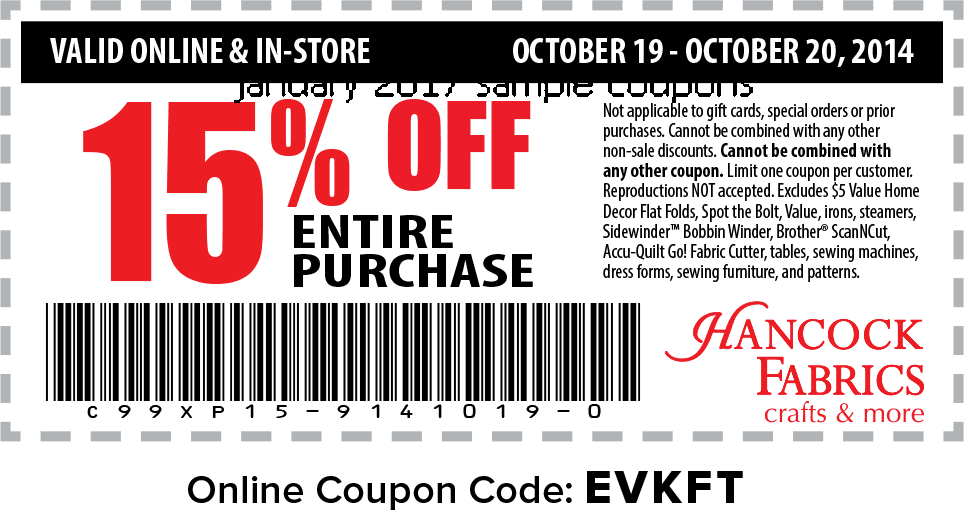 Free Promo Codes and Coupons 2023 Hancock Fabrics Coupons