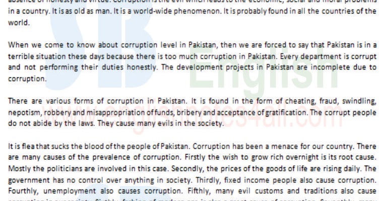 Corruption essay in english