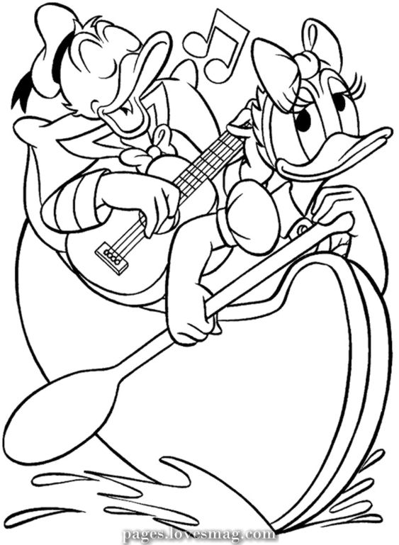 Tranh tô màu vịt Donald chơi đàn guitar