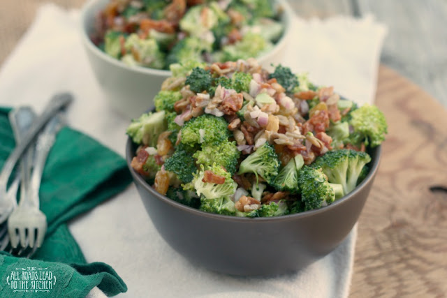 Broccoli Salad with Bacon, Golden Raisins, & Sunflower Seeds