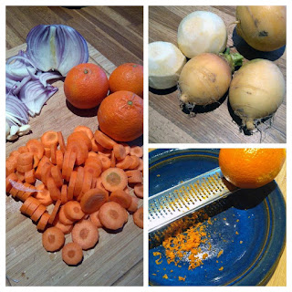 Osso Bucco à la mandarine accompagné des navets d'or laqués à la mandarine et miel toutes fleurs , des carottes du jardin des Frémaux et de conchiglies de la GAEC Thibault.