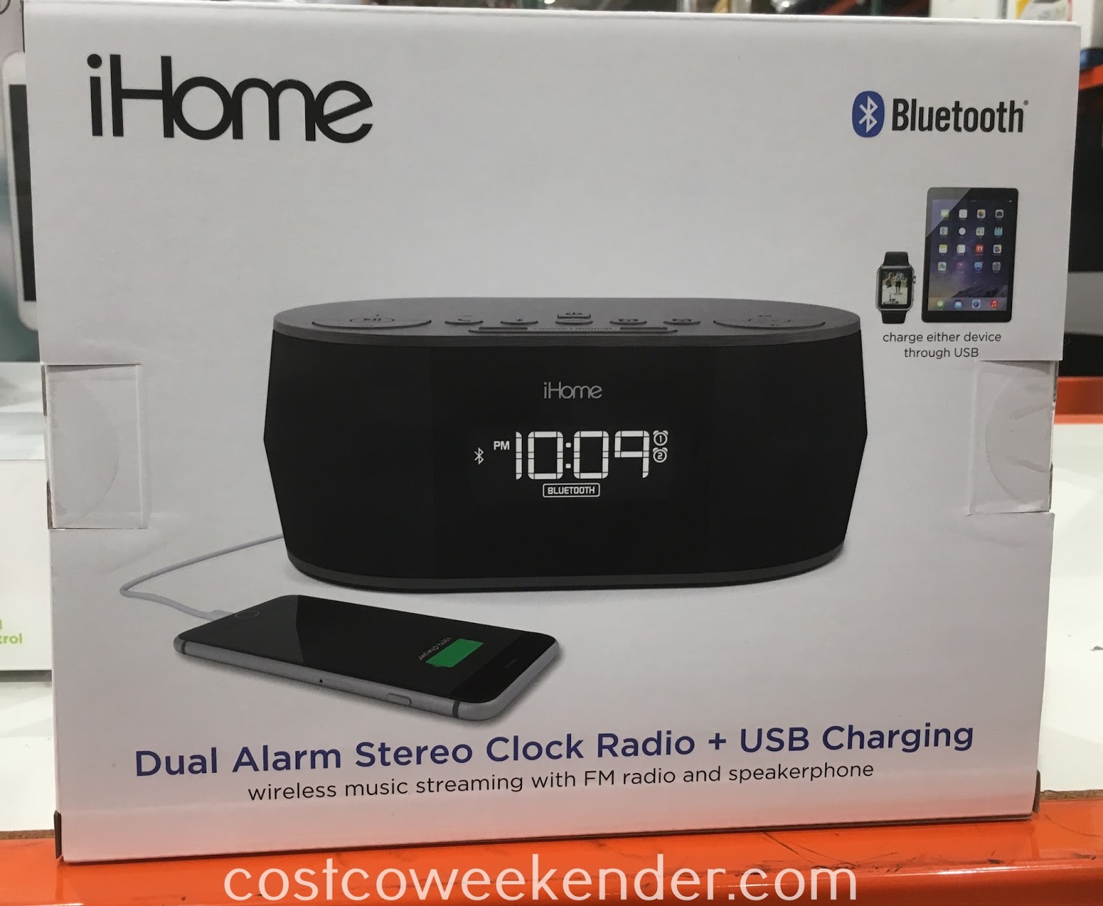 iHome iBT38B Alarm Stereo Clock Radio Costco Weekender