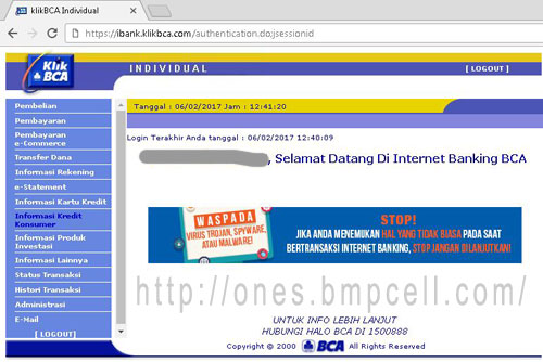 Halaman Klik BCA Setelah Login Tampilan Halaman Klik BCA