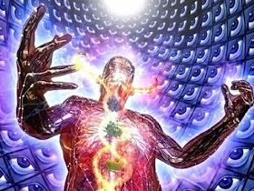 The more consciousness resides in the True Self, the less it does in the body-Self or Ego (Image taken from Alex Grey's depiction of kundalini awakening)