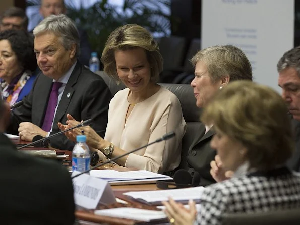 Queen Mathilde at the Children and Armed Conflict conference. Queen Mathilde wore Natan top and Natan lace skirt