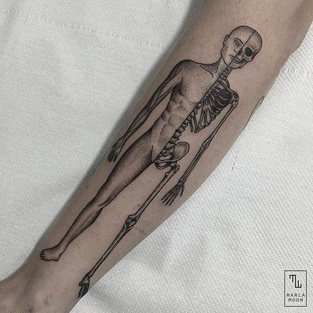 07-Half-Human-Half-Skeleton-Marla-Moon-Geometric-Shapes-with-Tattoo-Drawings-www-designstack-co