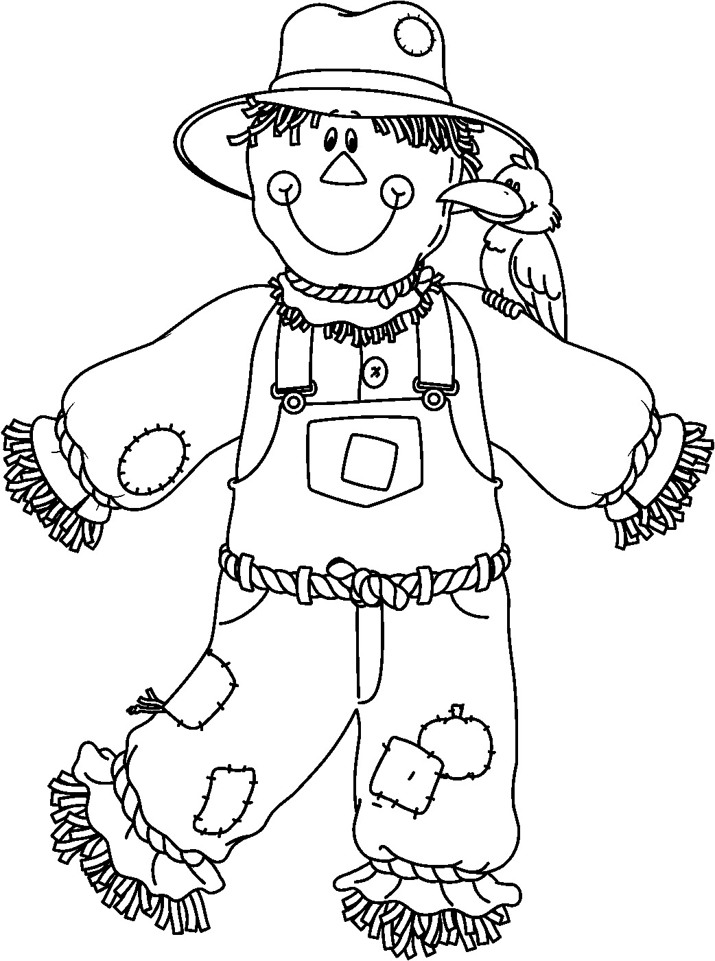 SCARECROW2 BW bmp 1 042 1 400 Pixels Scarecrow Coloring Pages Free Printable Free Halloween