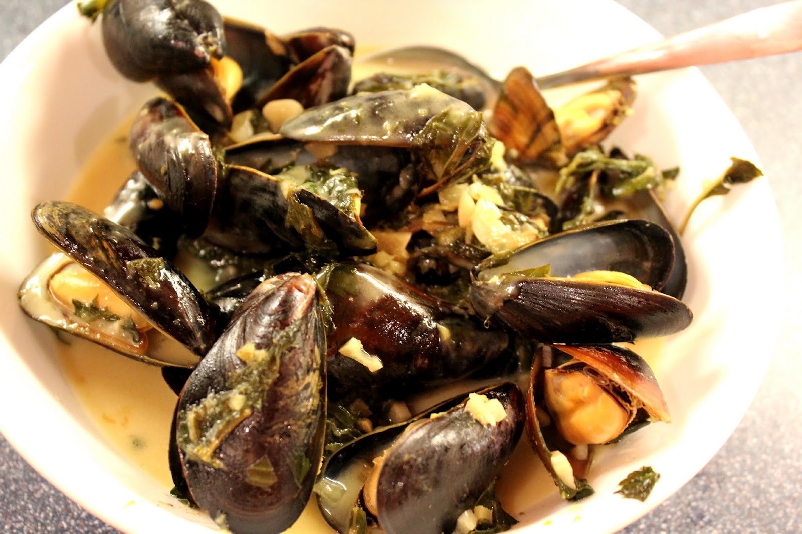 Everything in the Kitchen Sink Mussels in Thai Green Curry Broth