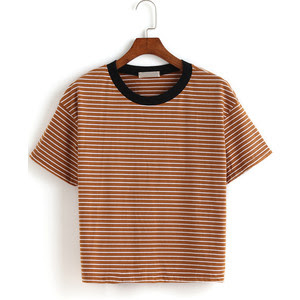 The contrast collar striped loose t-shirt from Romwe 