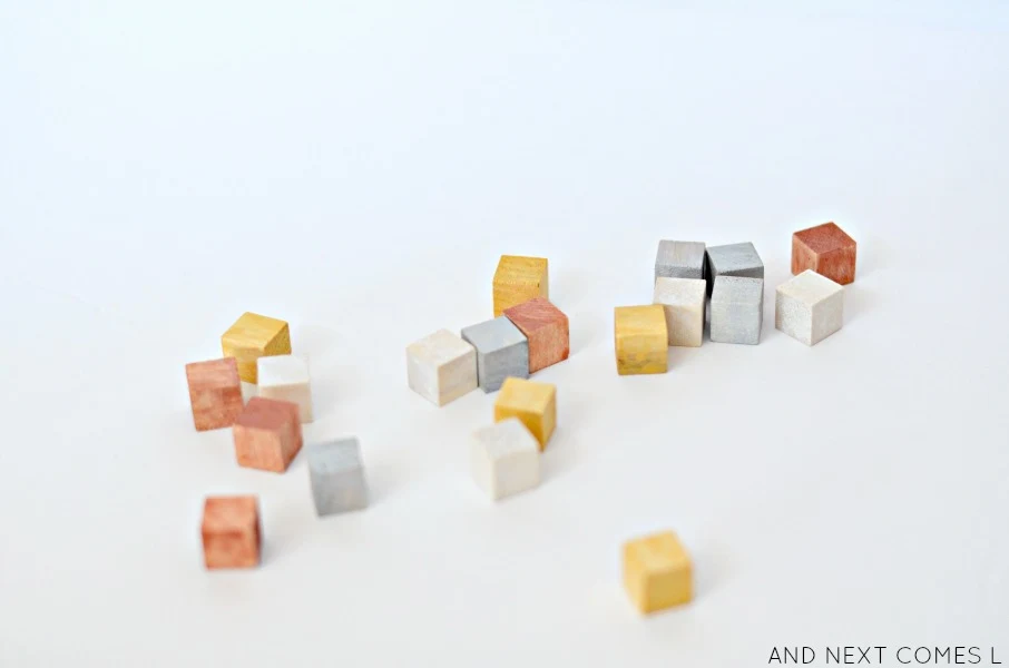 Metallic dyed mini blocks - homemade toys for kids from And Next Comes L