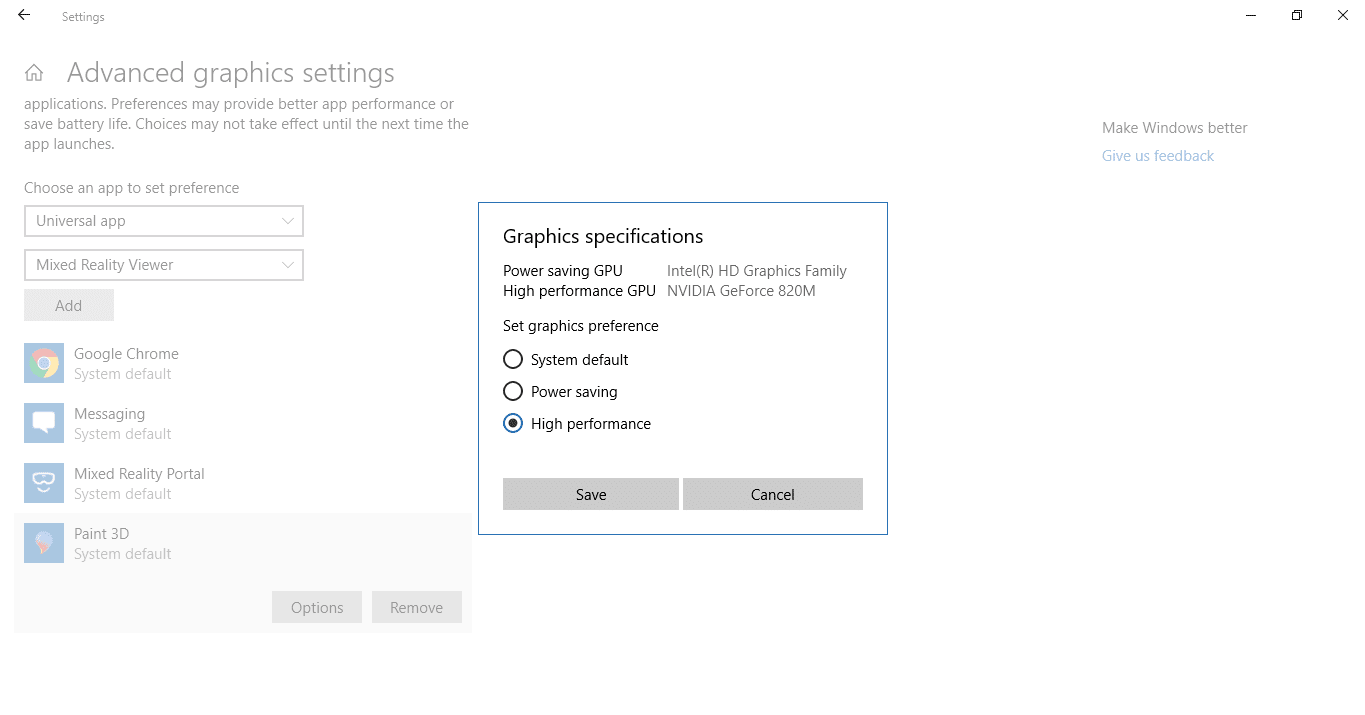 How to Customize Graphics Performance Preference for Apps in Windows 10