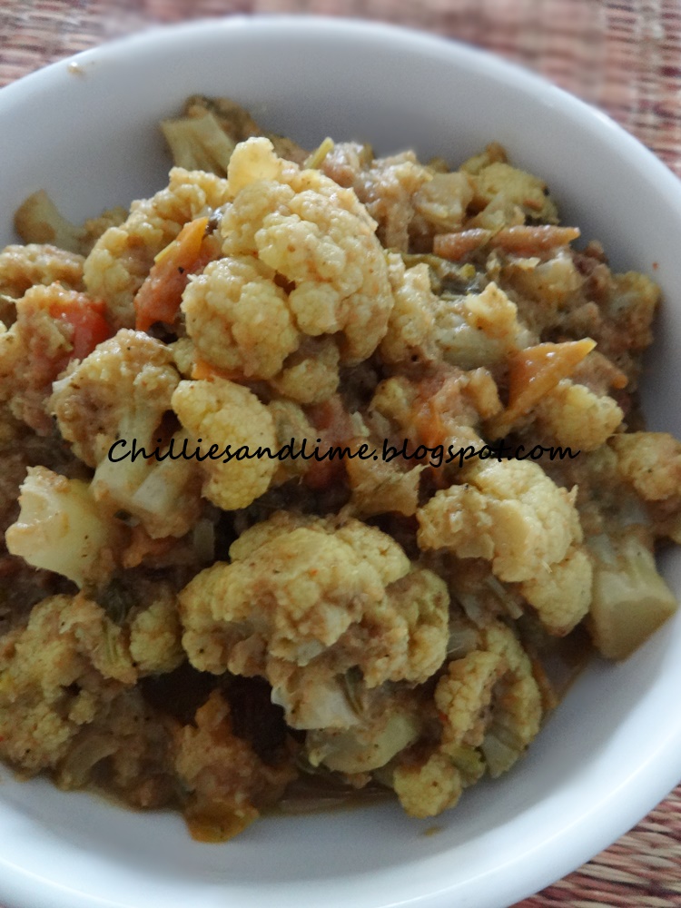 Chillies And Lime Cauliflower Curry A Slightly Modified Madhur Jaffrey Recipe