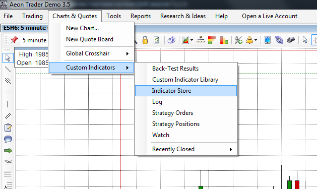 Как в Aeon Trader добавить собственный индикатор