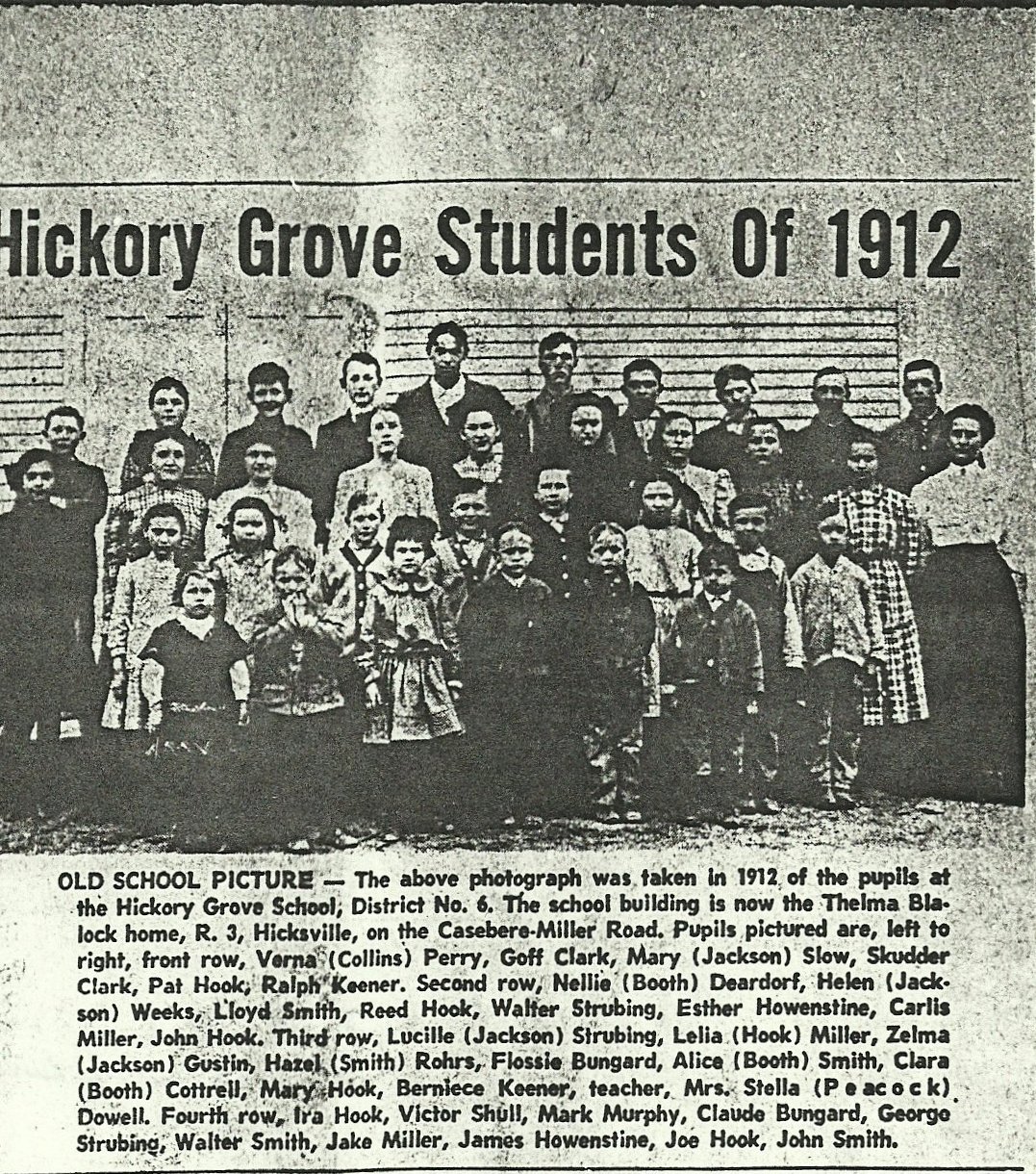Defiance County, Ohio Genealogy Hickory Grove School, Hicksville Township 1912
