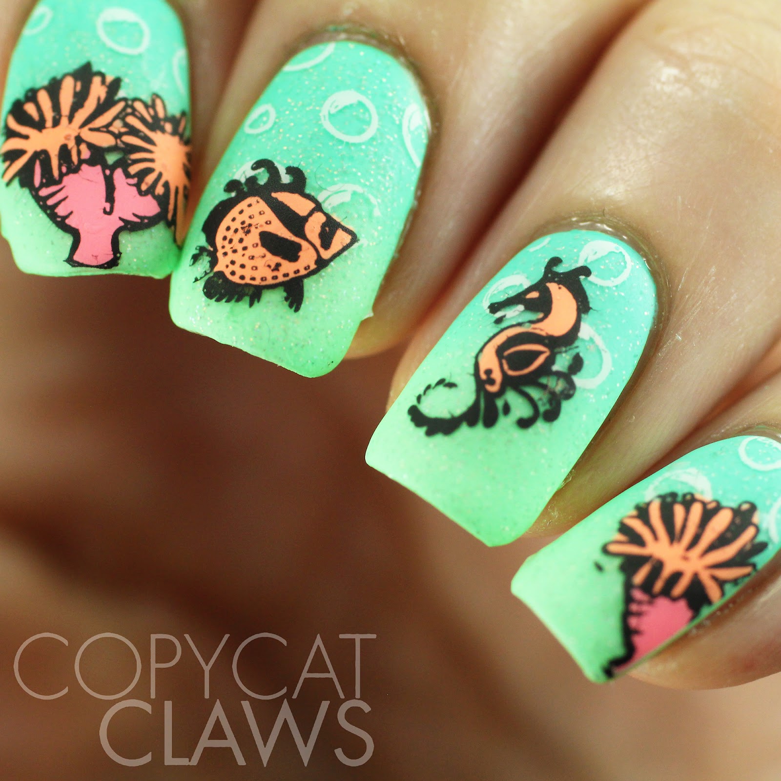 Copycat Claws: Neon Ocean Nail Stamping
