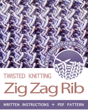 TWISTED STITCHES -- #howtoknit the Zig Zag Rib (Rick Rack stitch). FREE written instructions, PDF knitting pattern. #knittingstitches #knit