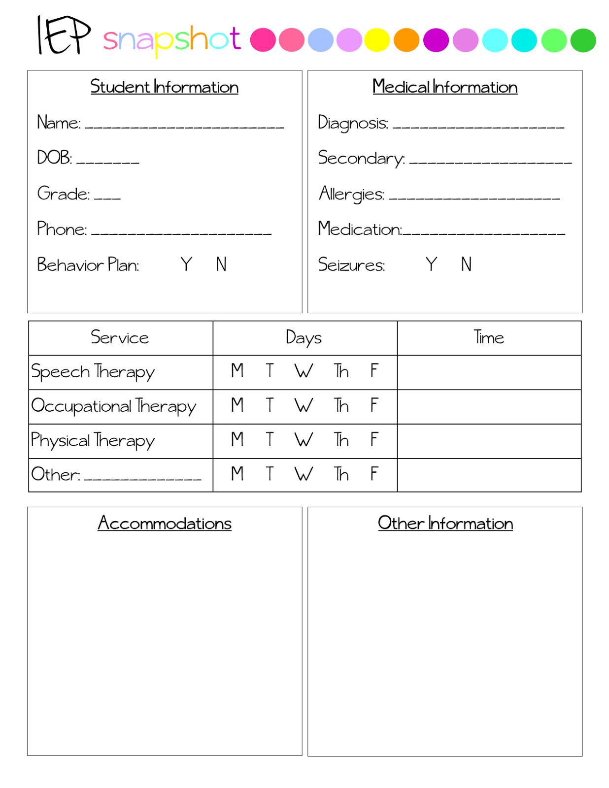 Iep Snapshot Template Editable