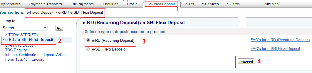 Close RD Account SBI Online Banking