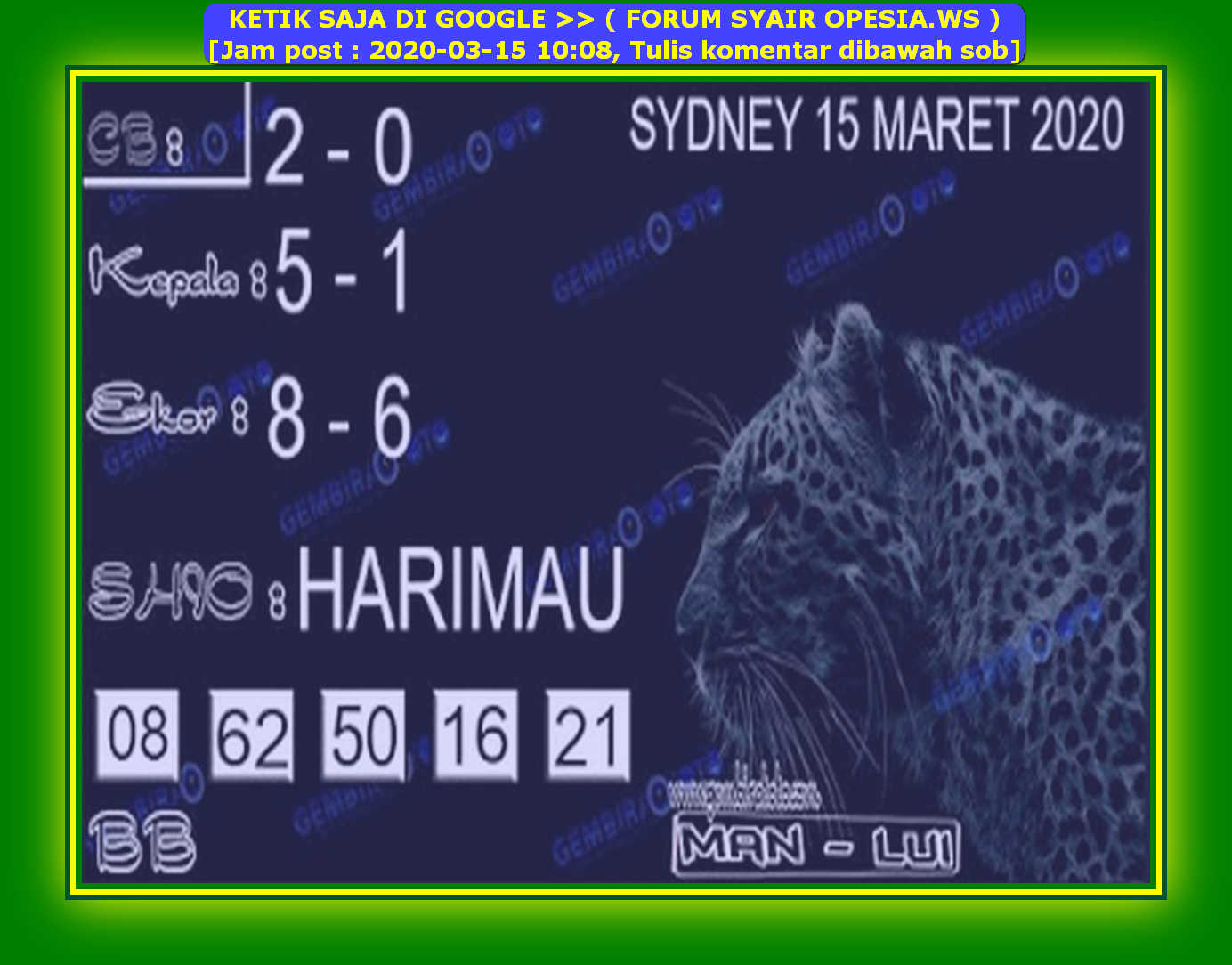Kode Syair Sydney 15 Maret 2020 Forum Syair Togel Hongkong Singapura Sydney