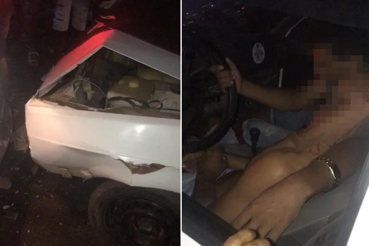 Carro parado em semáforo é atingido por outro no centro de Jacobina; três sofrem escoriações