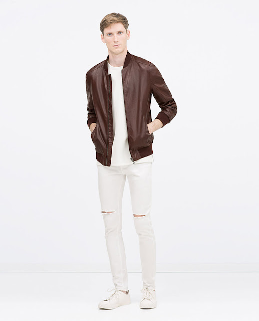 Áo khoác da nam Zara Faux Leather Bomber Jacket