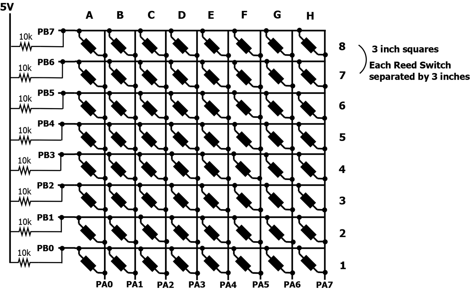 Automatic Chess Board: Reed Switch Wiring Diagram