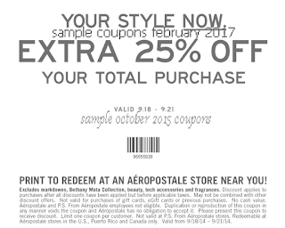 Aeropostale coupons for february 2017