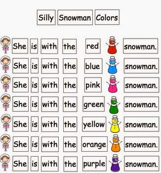 http://www.teacherspayteachers.com/Product/Silly-Snowman-Colors-Pocket-Chart-Sentences-1019117