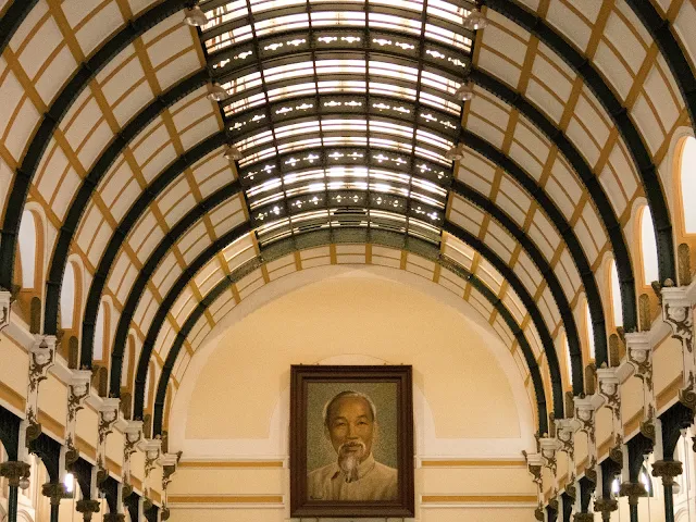 Portrait of Ho Chi Minh in the post office in Saigon Vietnam