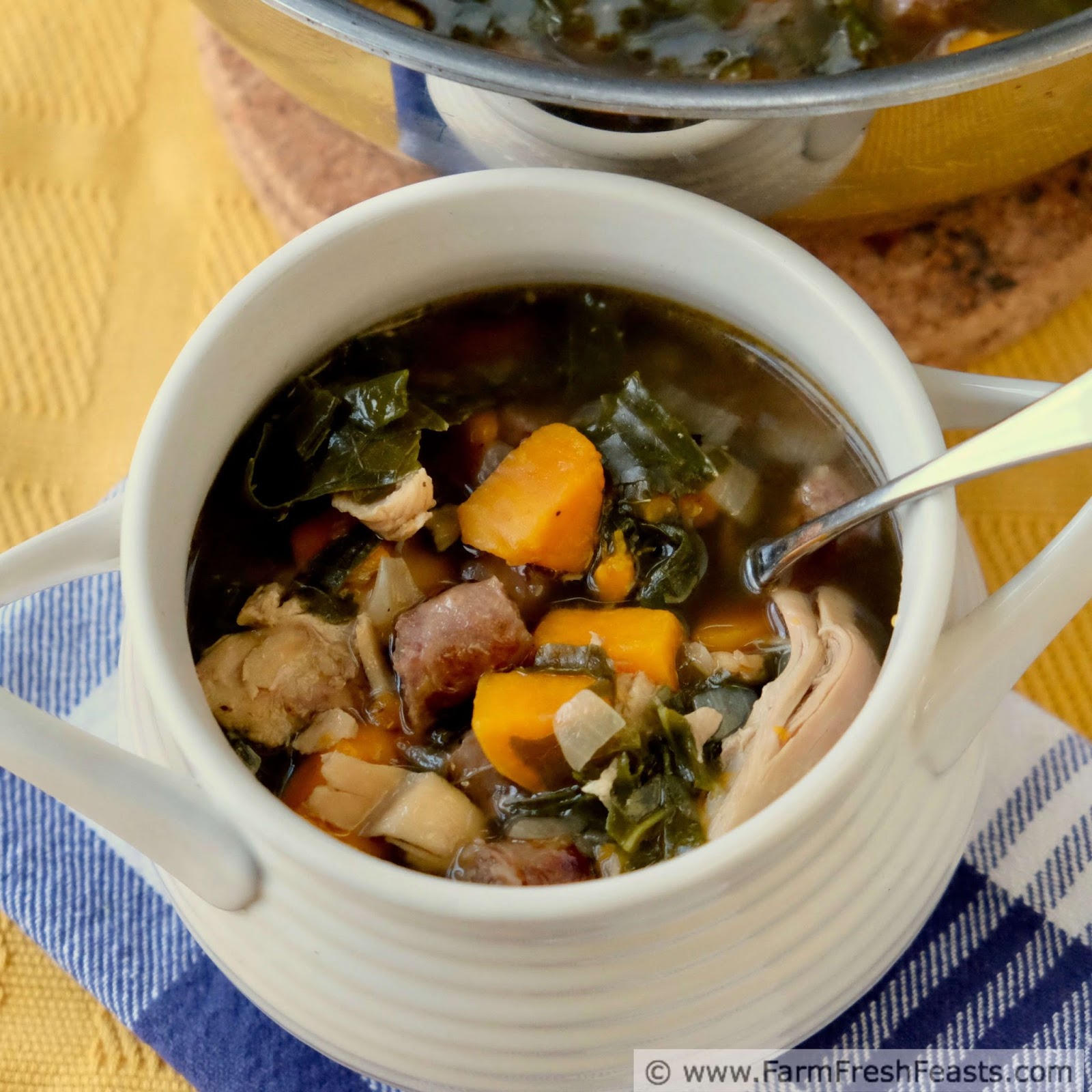 Farm Fresh Feasts Chicken, Sweet Potato, and Kale Soup