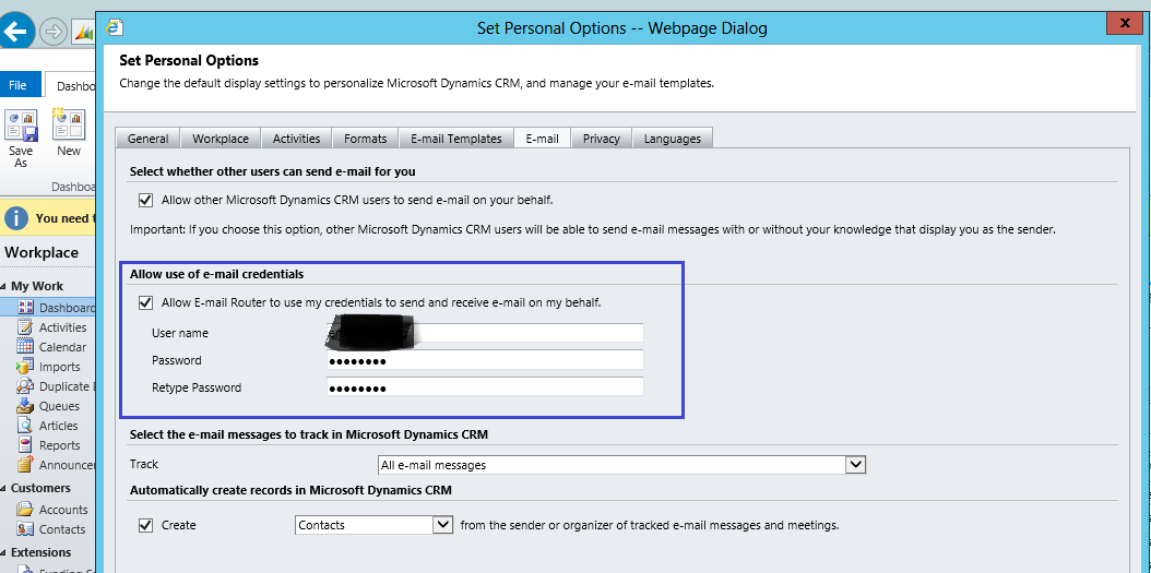 Tech World CRM 2011 Email router configuration Email for Exchange online