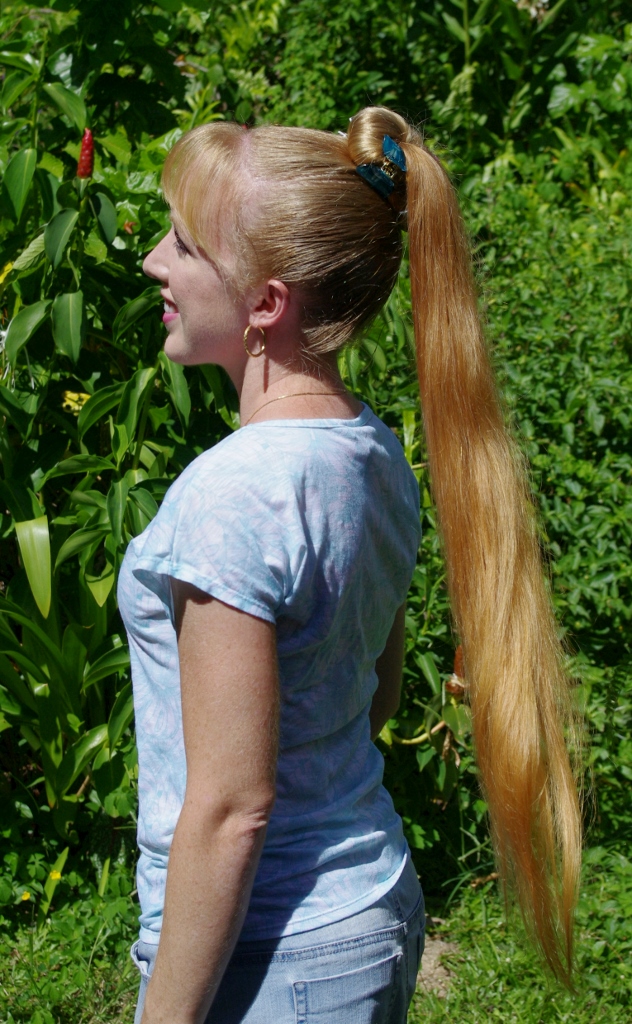 Waist-length ponytail for ankle-length hair.