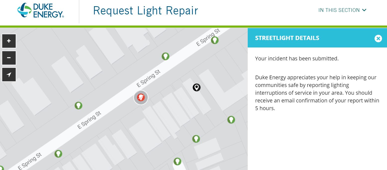 NA Confidential Following up The Duke Energy street light repair link