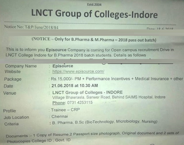 Episource Healthcare Fresher B.Pharm, M.Pharm Open Campus on 21